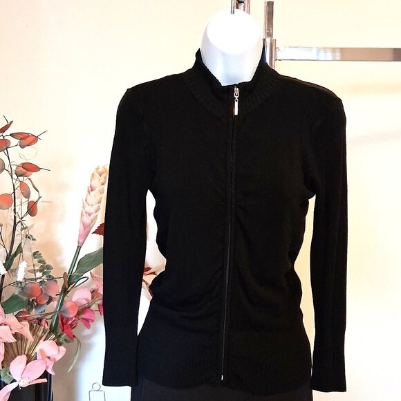 NWT Black Knit Zip-Up Open Front Cardigan Lightweight Ladies Sweater - Picture 3 of 8